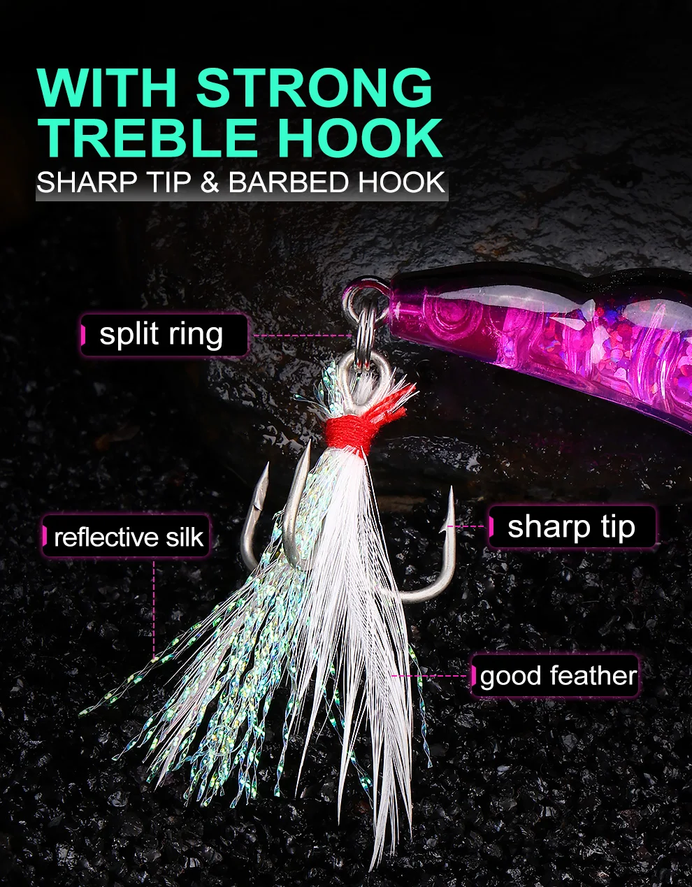 Weihe  shrimp fishing lure Slowly sinking with blood groove feather hook pencil shrimp mino