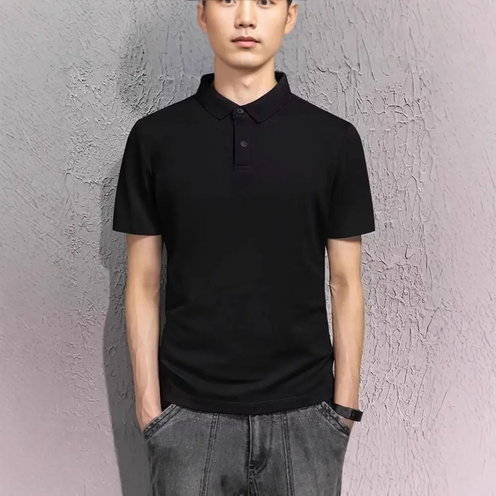 Summer Mens Polo T Shirt Casual Loose Fit Short Sleeve Breathable Solid Color Tee Breathable Business Office Daily Wear