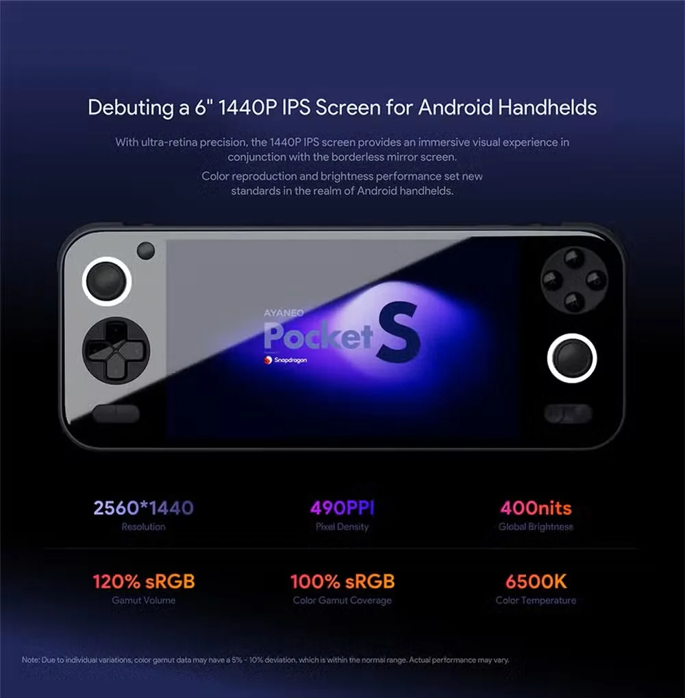 AYANEO 1080P Pocket S 6“ IPS Borderless RAM 16GB LPDDR5X SSD 1TB WIFI7 BT5.3 Snapdragon G3x Gen 2 Handheld Game Consoles