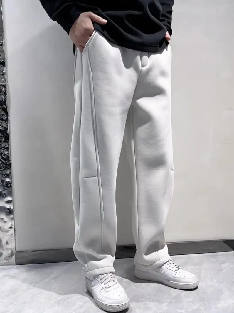

Мужские зимние брюки на подкладке, повседневные свободные спортивные штаны с прямыми штанинами, модные молодежные брюки из смеси хлопка из полиэстера