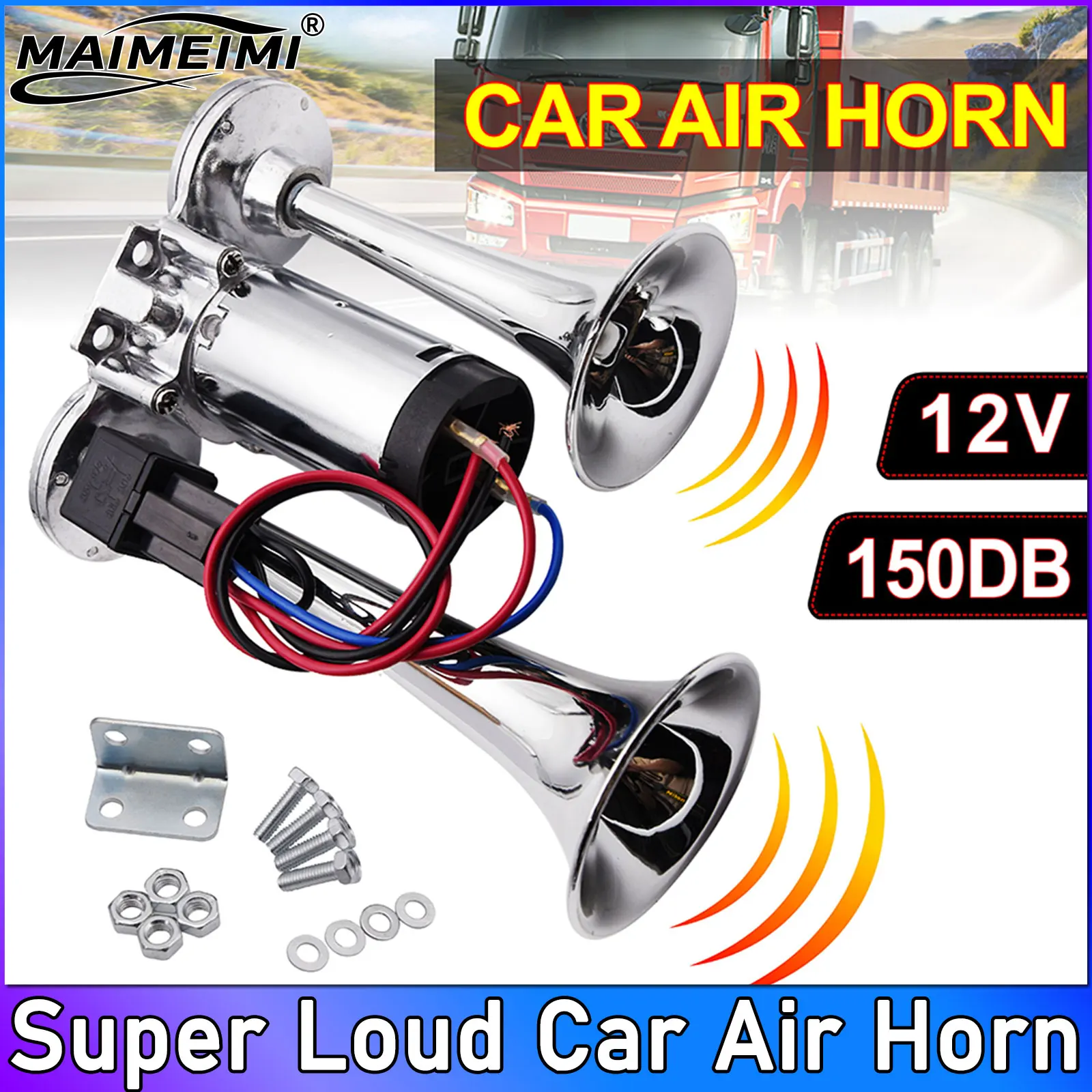 

12V 600db Dual Horn Super Loud Electric Solenoid Valve Car Electric Air Horn Speaker Kit Suitable for Cars Boats Trucks