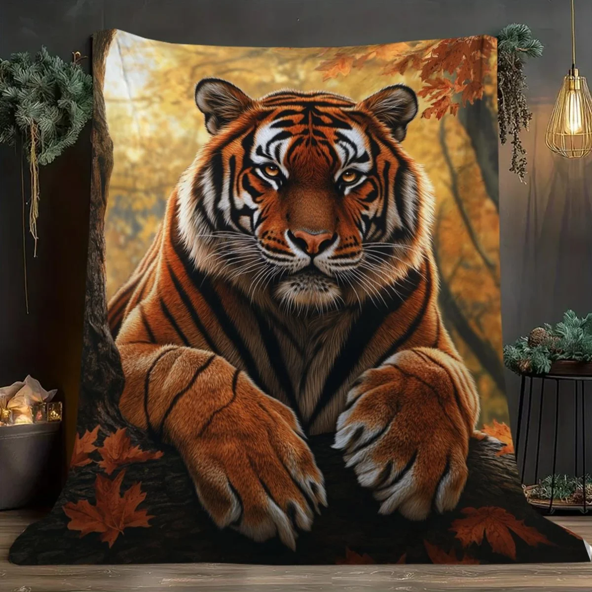Tiger-striped pattern Flannel printed blanket suitable for all seasons suitable for living room office sofa and travel