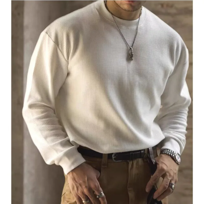 Waffle Textured Slim Long Sleeve T-Shirt Men's Casual Top