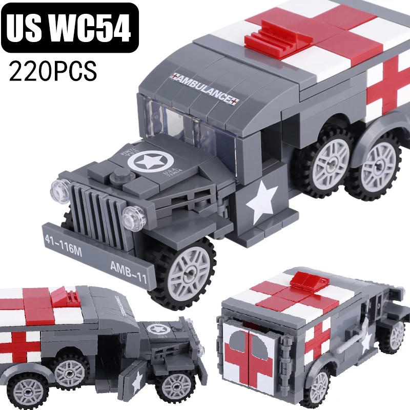 

Idear MOC WW2 Американский медицинский автомобиль модель W54 строительные блоки Военная война сцена Автомобиль Блоки для сборки игрушки для мальчиков подарок