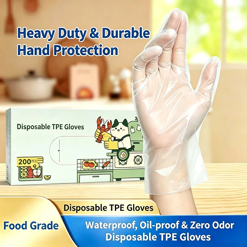 Disposable TPE Gloves Food Grade Waterproof Oil-proof Heavy Duty Hand Protection for Kitchen Cooking Cleaning Hair Dye