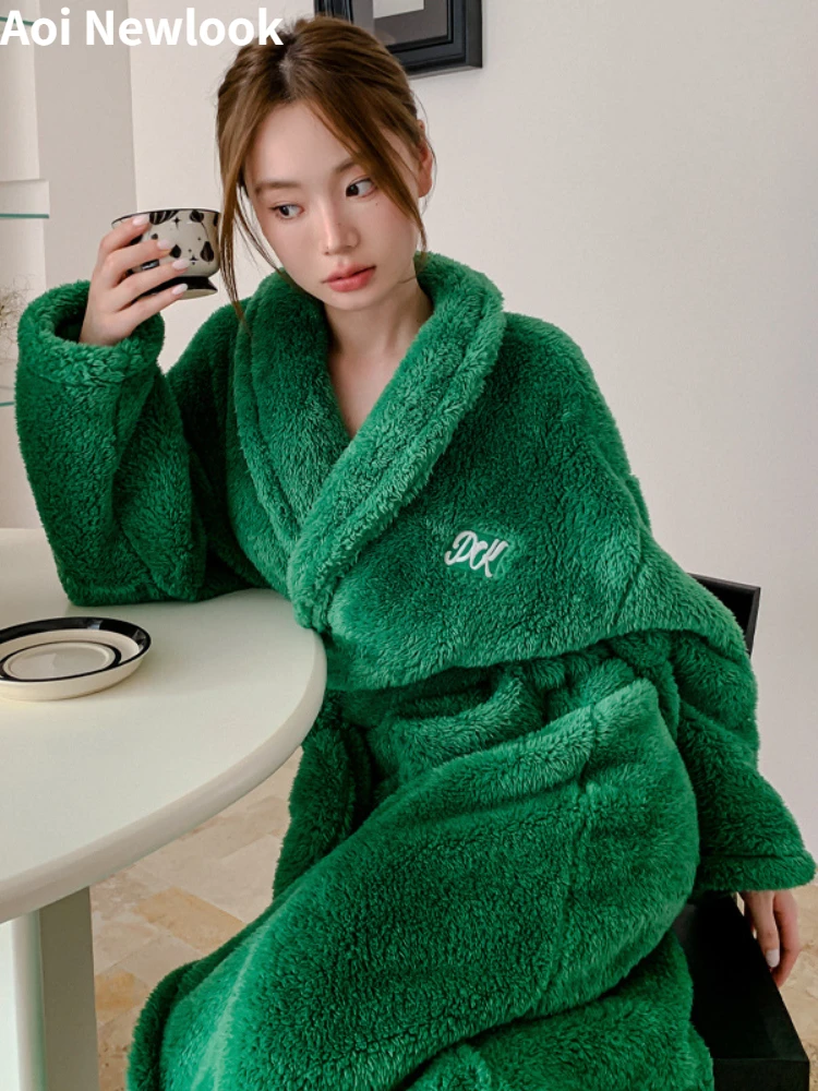 

Pajamas Women New Coral Fleece Thickened Warm High Quality Flannel Home Clothes Autumn Winter Nightgown Slim Fit Plush Bathrobe