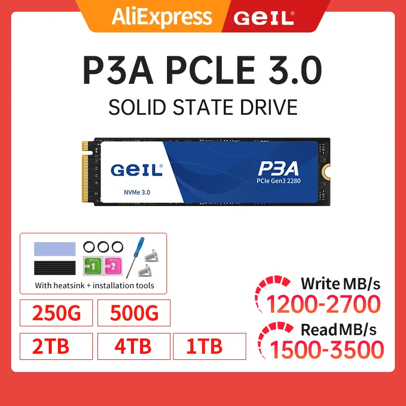 

GeIL SSD M2 250GB 500gb P3A 1T 2t Internal Solid State Drive M.2 NVME 1.4 Protocol PCIe Gen 3X4 2280 For Laptop Desktop Notebook