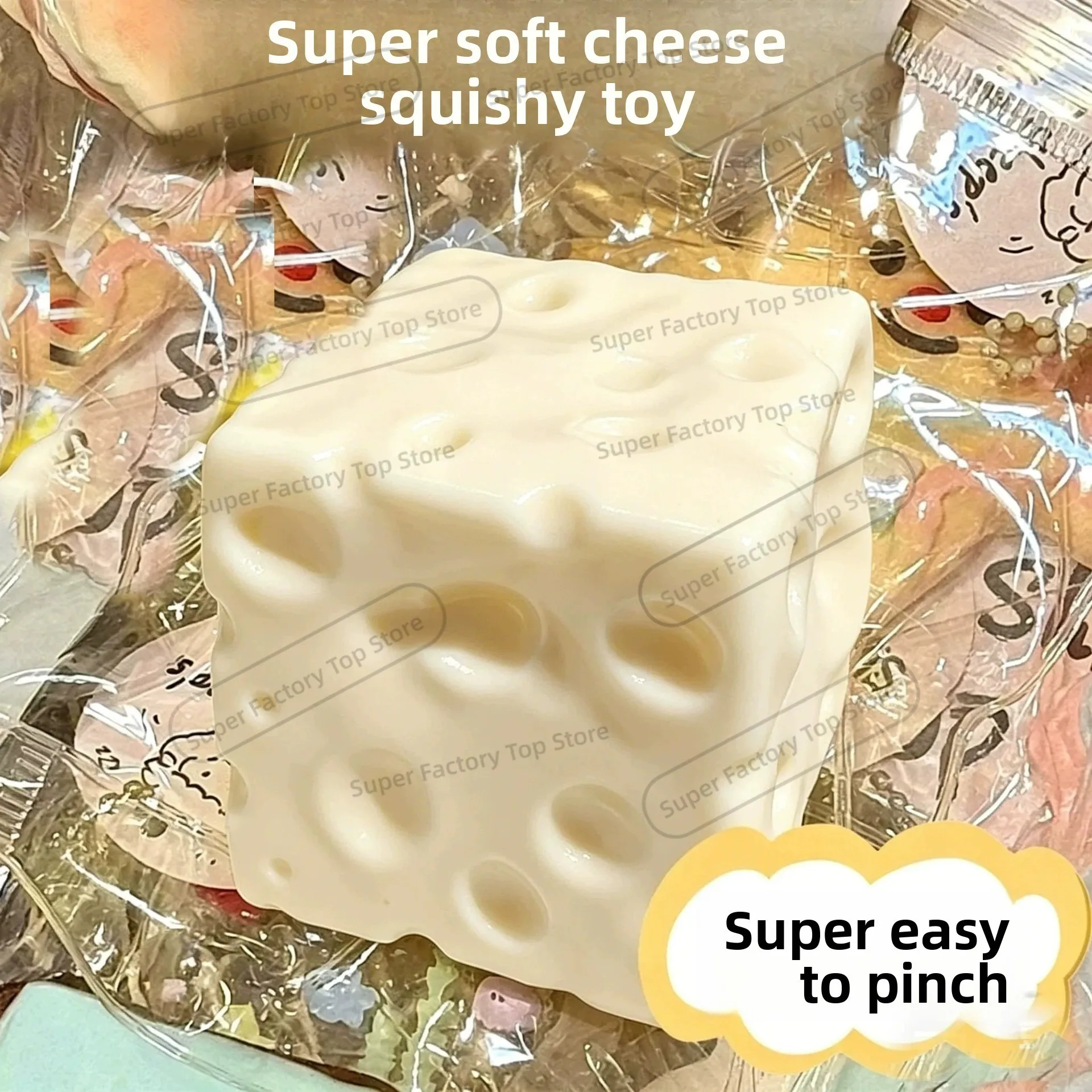 7CM Foam Cheese Cube Stress Ball Big Cheese Shapeable Squeeze Ball Non-Bounce Fidget Toy ASMR Sensory Anti-Stress Festival Gift