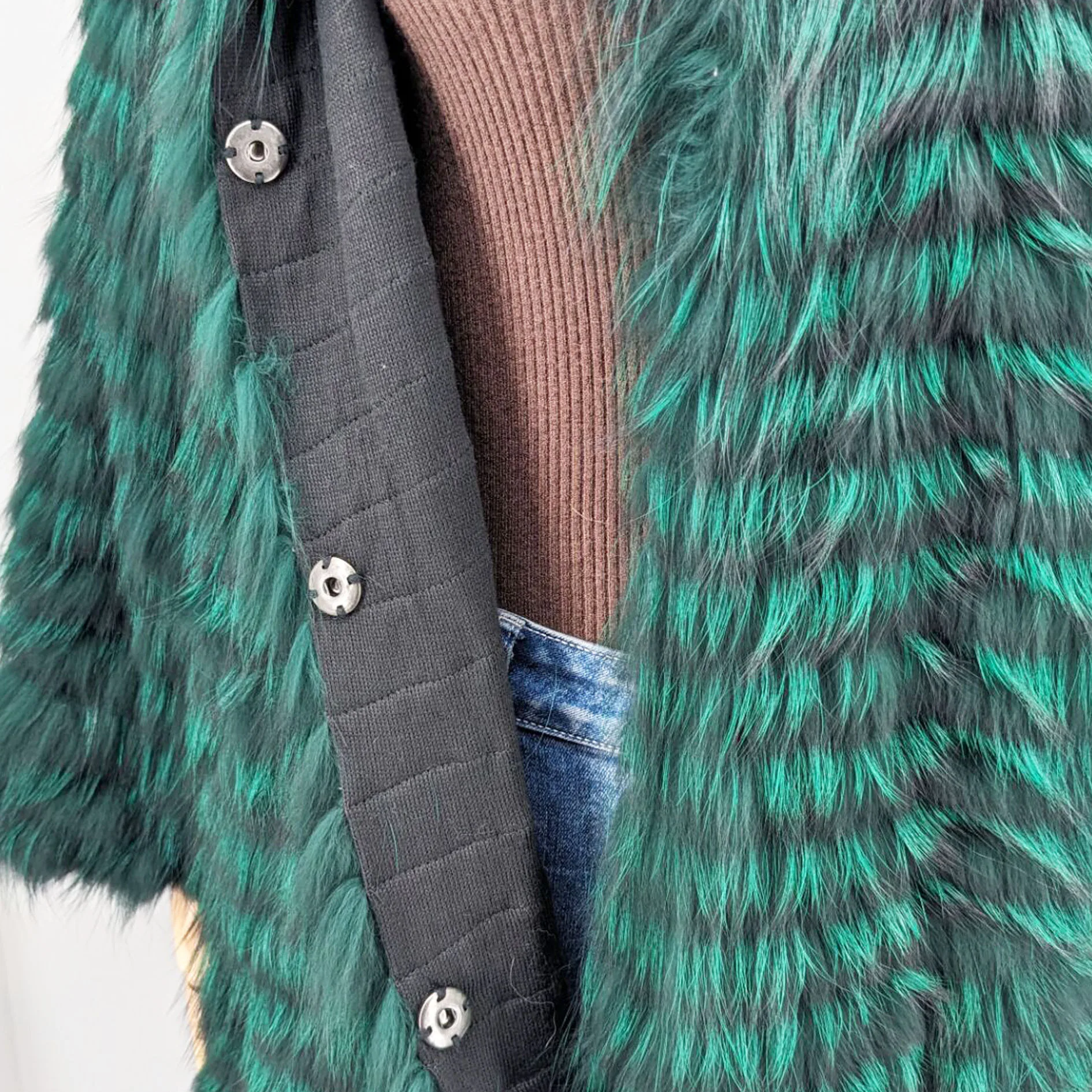 Women's Striped Real Silver Fox Fur Coat, Long Cardigen with Wool Lining, Big Size Clothes, Elegant Outwear, Spring, Lux18A09164
