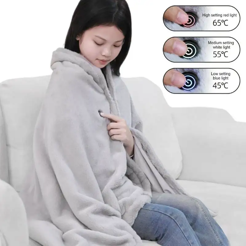

USB Heated Shawl Electric Heating Blanket 3 Heating Level Wearable Heated Poncho Throw Heated Throw Blanket for Camping Hiking