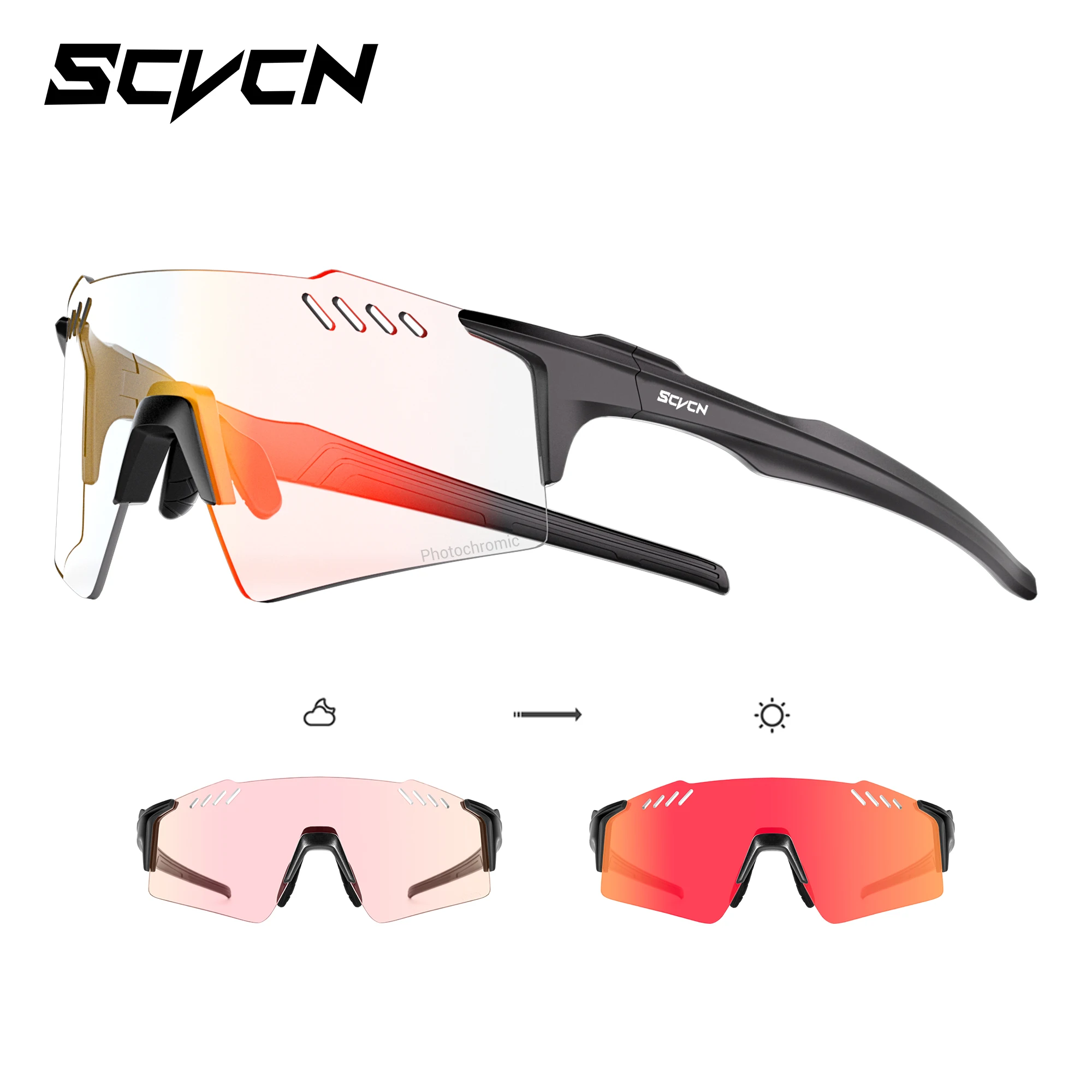 SCVCN Wanderbrillen, modisch, randlos, Fahrradbrille, Outdoor-Sport, Laufen, Fahren, Sonnenbrille für Herren, Schutzbrille, MTB, Fahrrad, 1-Linse