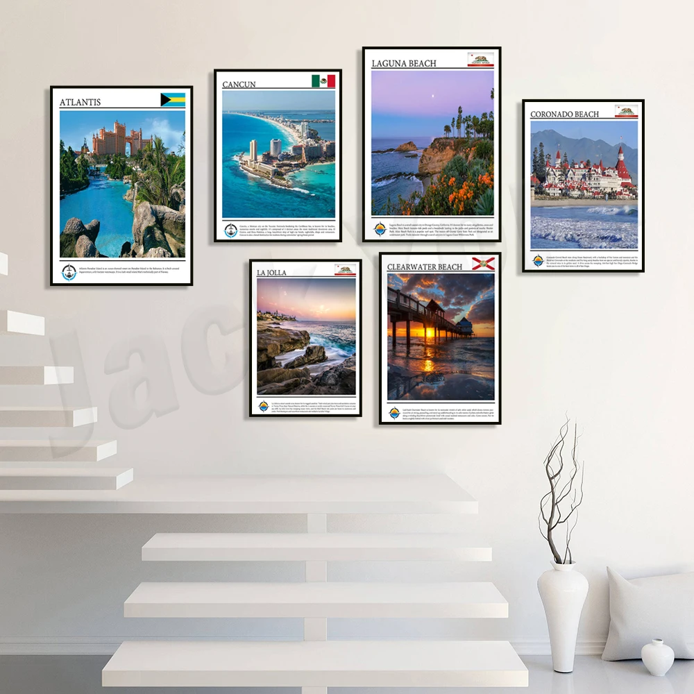 Atlantis Paradise Island - Bahamas, Cancun Mexico, Clearwater Beach Florida, Laguna Beach California Vacation Travel Poster