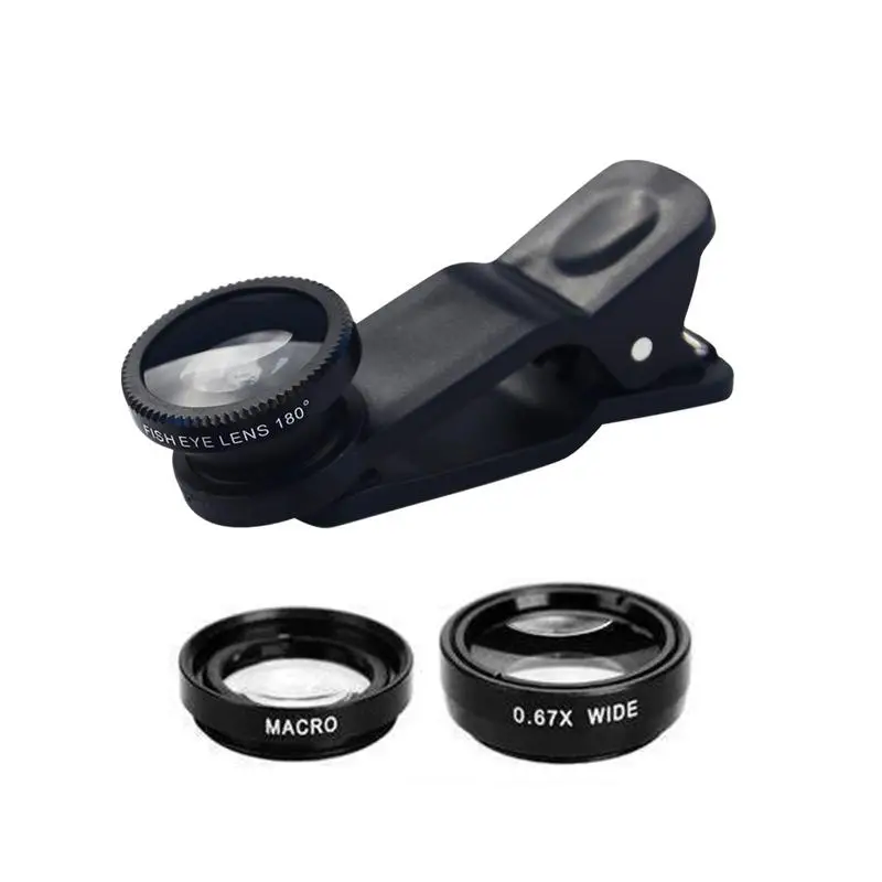 3 In 1 Wide Angle Macro 180 Degree Fisheye Lens Camera Kits Mobile Phone Fish Eye Lenses With Clip 0.67x For IPhone forSamsung