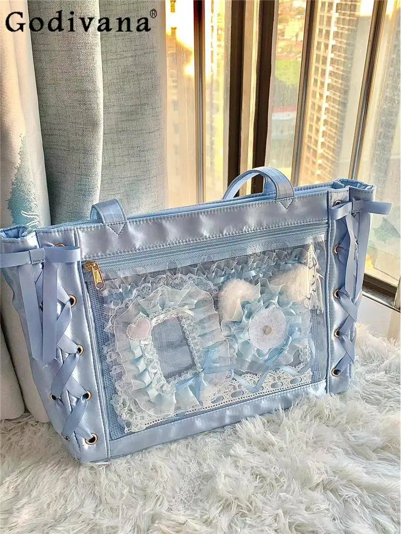 

2025 Japanese Style Original Pain Bag Ribbon Bow Sweet Girl Handbag Large Capacity Commuting Daily Versatile Shoulder Tote Bags