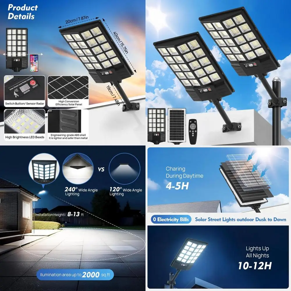 

Уличные водонепроницаемые светильники с датчиком движения и пультом ДУ, комплект из 4 штук, для освещения от заката до рассвета, для двора, парковки, обеспечения безопасности