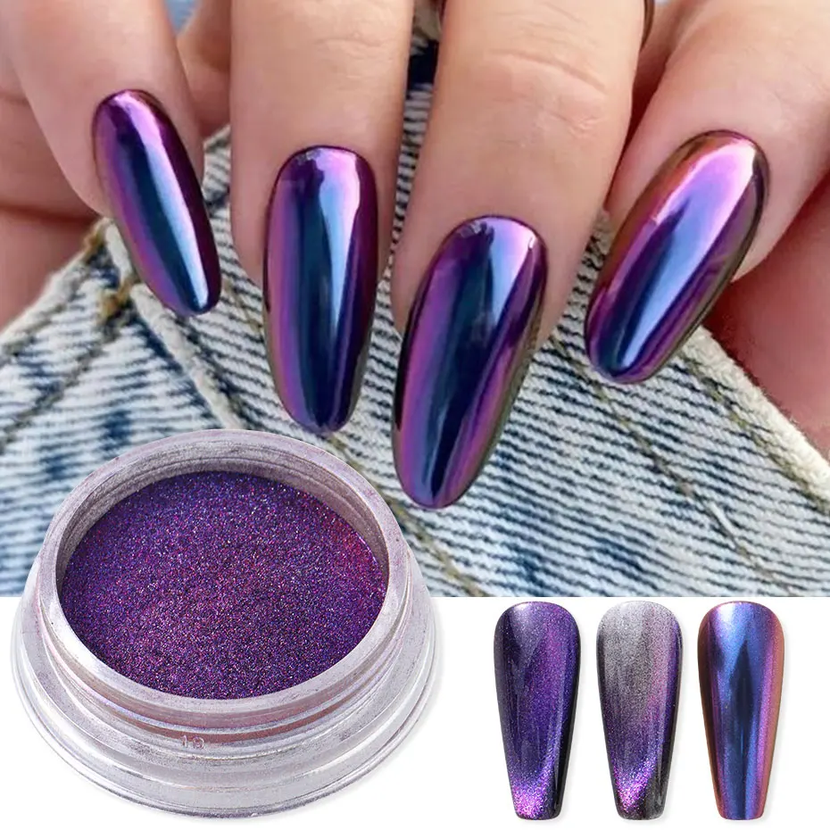 1 caixa de pó de glitter para nail art, espelho, brilhante, olho de gato, magnético, efeito metálico, pó de cromo, diy, manicure decoração