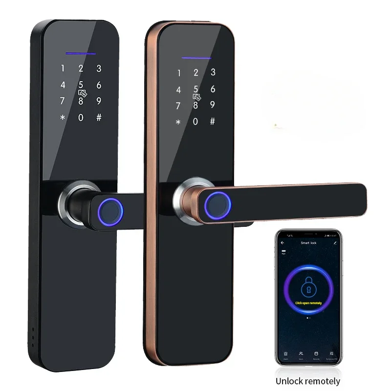 Aluminum Alloy Mobile Control Keyless Biometric Electronic TUYA APP WIFI Digital Fingerprint RFID Card Password Smart Door Lock