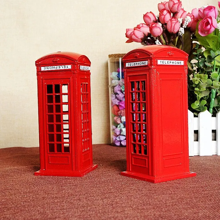 London phone booth coin bank piggy    red metal   box  WY606