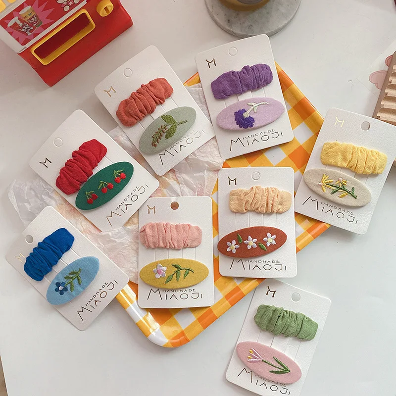 2pcs/set Hair Clips for Children Women Kids Girls Cute Hair Clamp Pins Hairpins BB Barrettes Baby Girl Embroidery Barrettes