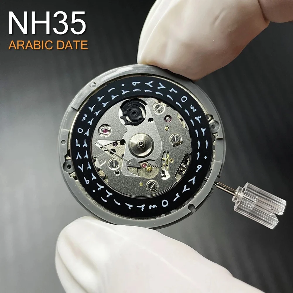 A96I-1 Pcs Movimento Mecânico Automático Árabe NH35 NH35A 24 Jóias Alta Precisão Branco