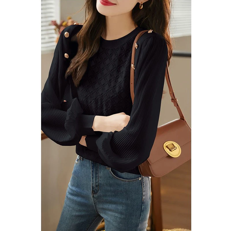 Autumn Winter Round Neck Jacquard Buttons Sweaters Female Loose Casual All-match Bottoming Knitted Top Women\'s Pullover Jumpers