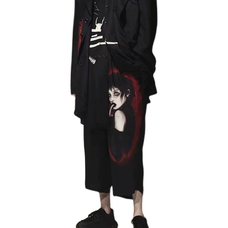 

2025 Pants Dark Wind Mystery With Figure Pattern Elastic Waist Pants Straddle Pants Oversized Casual Pants,Yamamoto-Style