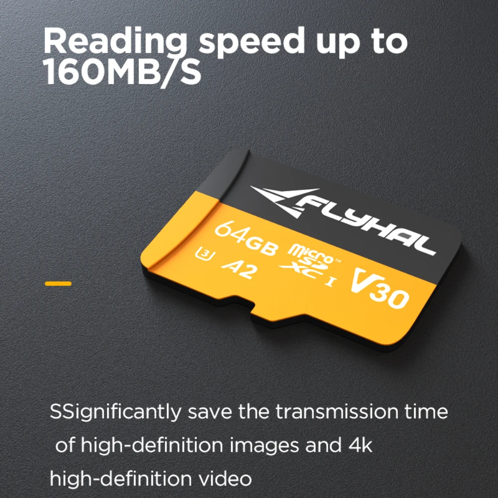 FLYHAL 160MB/s 64GB Class 10 UHS-1 U3 V30 A2 Micro SD Card High-Speed TF Memory Card for FIMI DJI RC Quadcopter/Mobile Phone Cam