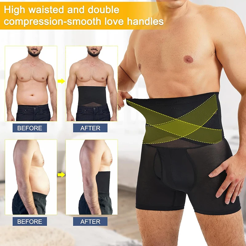 Mens Shapewear Tummy Control Shorts High Waist Slimming Body Shaper Abdomen Compression Panties Seamless Boxer Brief Underwear