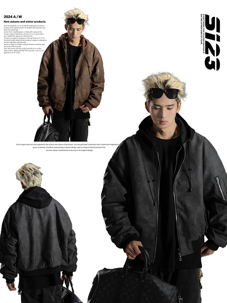 

Мужская зимняя куртка из искусственной кожи с хлопковой подкладкой, в мотоциклетном стиле, с капюшоном, пилотская, теплая, утолщенная, на молнии, стильная и эффектная