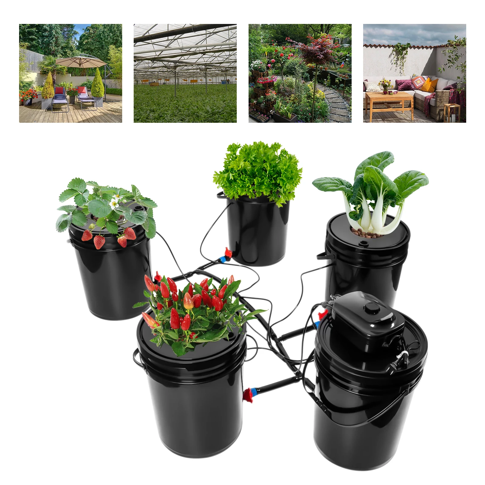 Hydroponics Growing System with 4 Planting Buckets, 5-Gallon Capacity Each, Soilless Cultivation, 12W Air Pump and 4 Air Stones