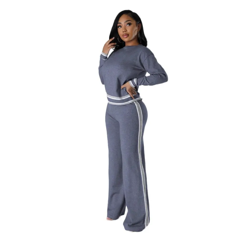 

Женский осенне-зимний комплект из двух предметов, трикотаж с длинными рукавами и широкие повседневные брюки, мода в европейском и американском стиле