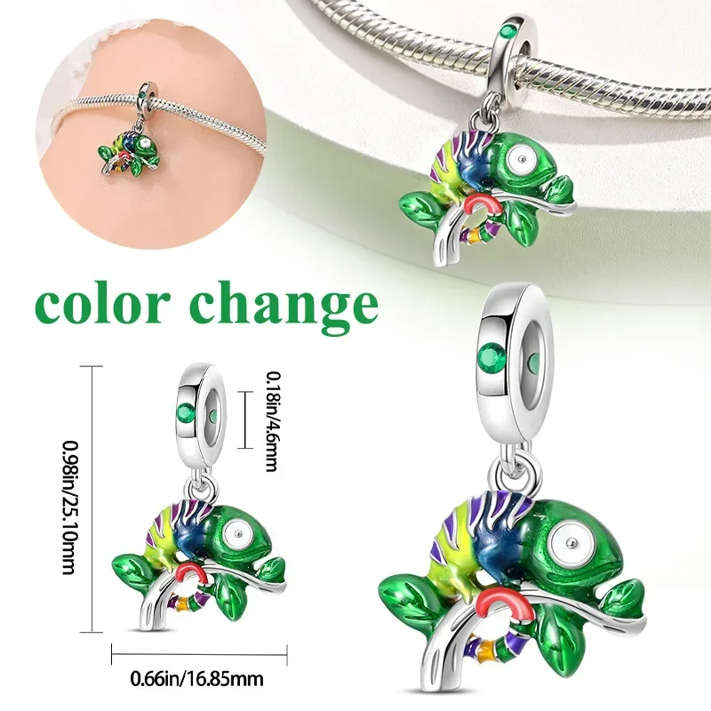 S925 Silver Glow in The Dark Chameleon Charm Fit Original Bracelet Bead for Women DIY Luminous Firefly Fine Jewelry Gift