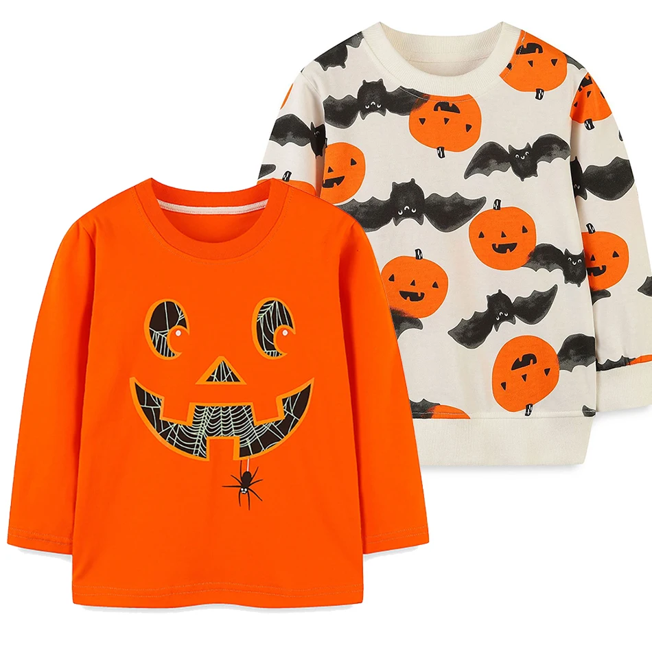 

Halloween Party Kids Fashion Long Sleeve T-Shirt with Bat Pumpkin Children Spring Autumn Casual Clothes Boys Girls Sweatshirt