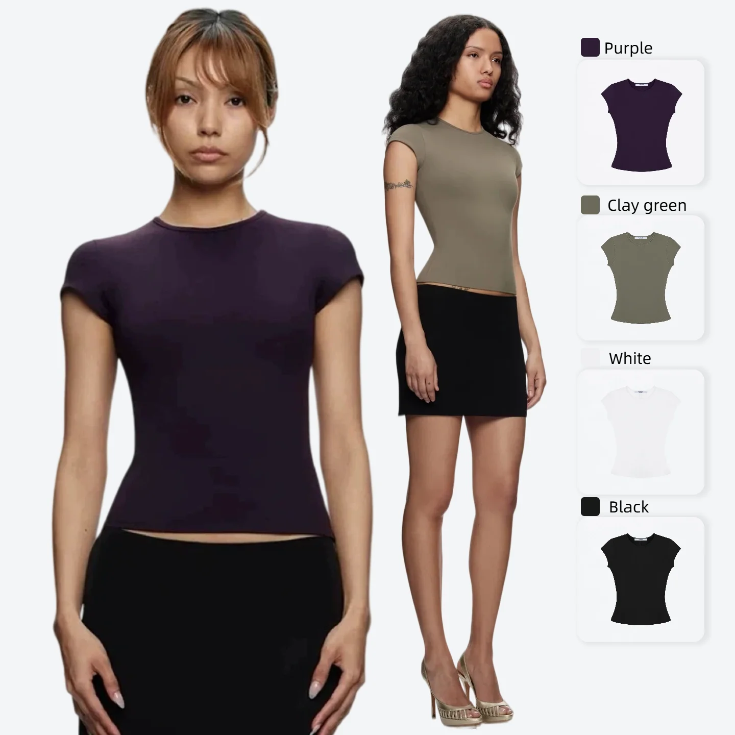 Tank Purple Color Short-Sleeved T-Shirt with a Fitted and Slimming Round Neckline Very Attractive Dark Purple Color