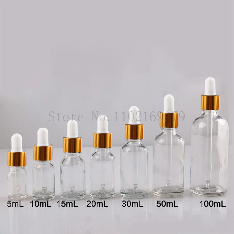 Dropper Bottle Gold Cap Transparent Glass Pipette Bottles for Perfume Essence Essential Oil Reagent Aromatherapy Liquid Cosmetic