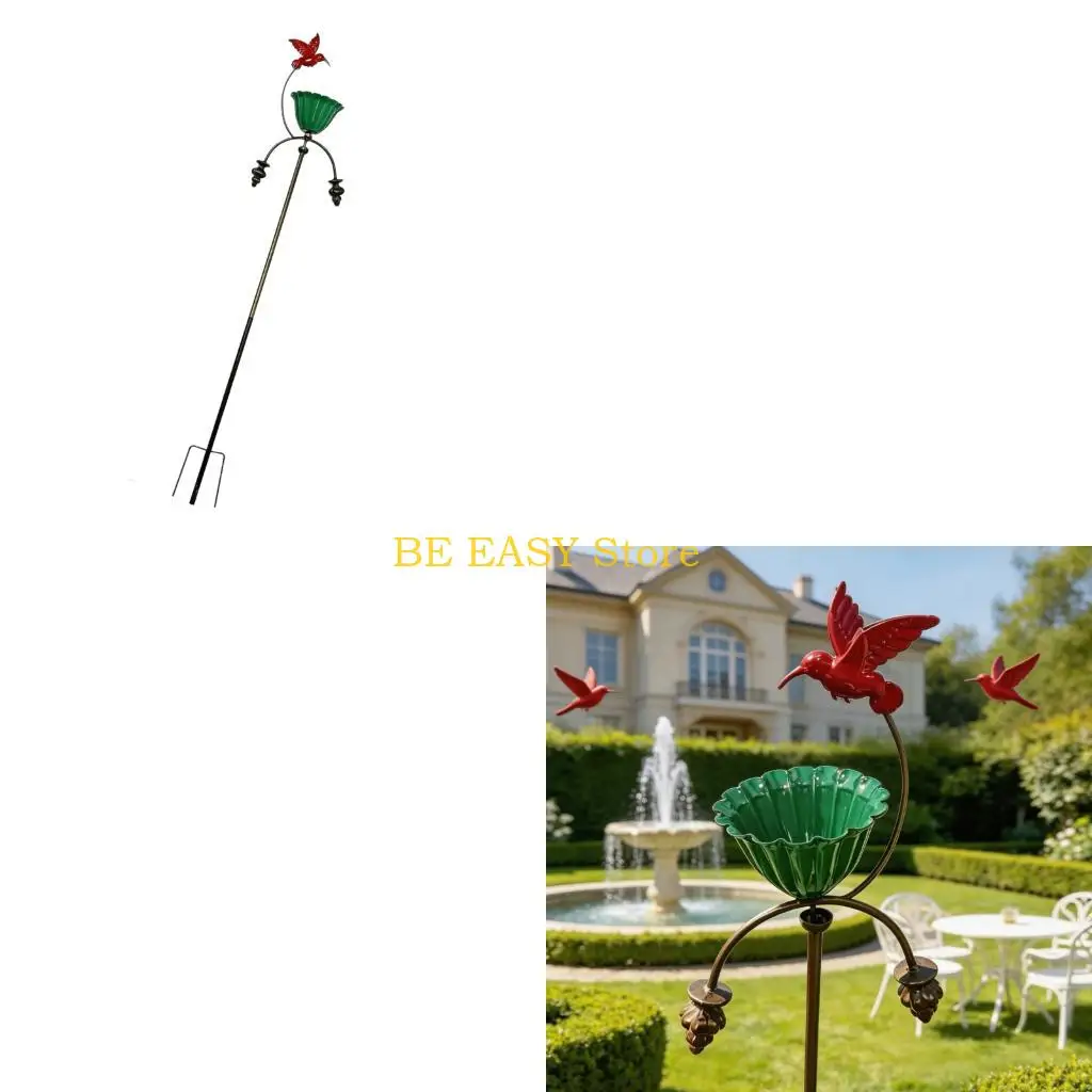 E28F Heavy Duty Freestanding Birdbaths Bowl Outdoor Standing Garden Bird Bath Bird Feeder Bowl Metal Stake Decoration