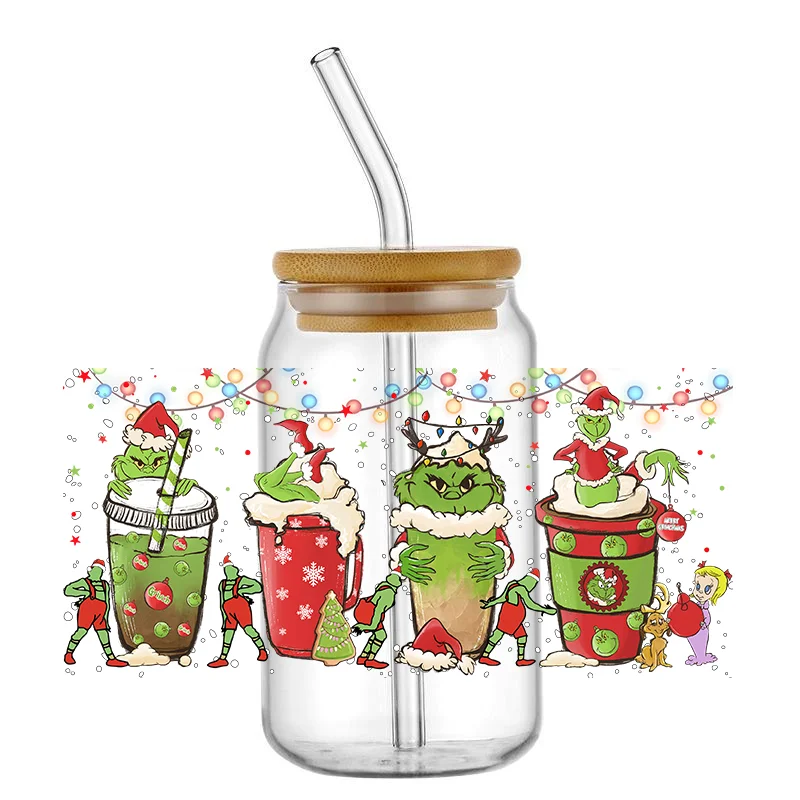 Easy peel waterproof DIY Decals Christmas series 3D transfers uvdtf crystal sticker 16oz uv dtf cup wraps for Libbey Glasses