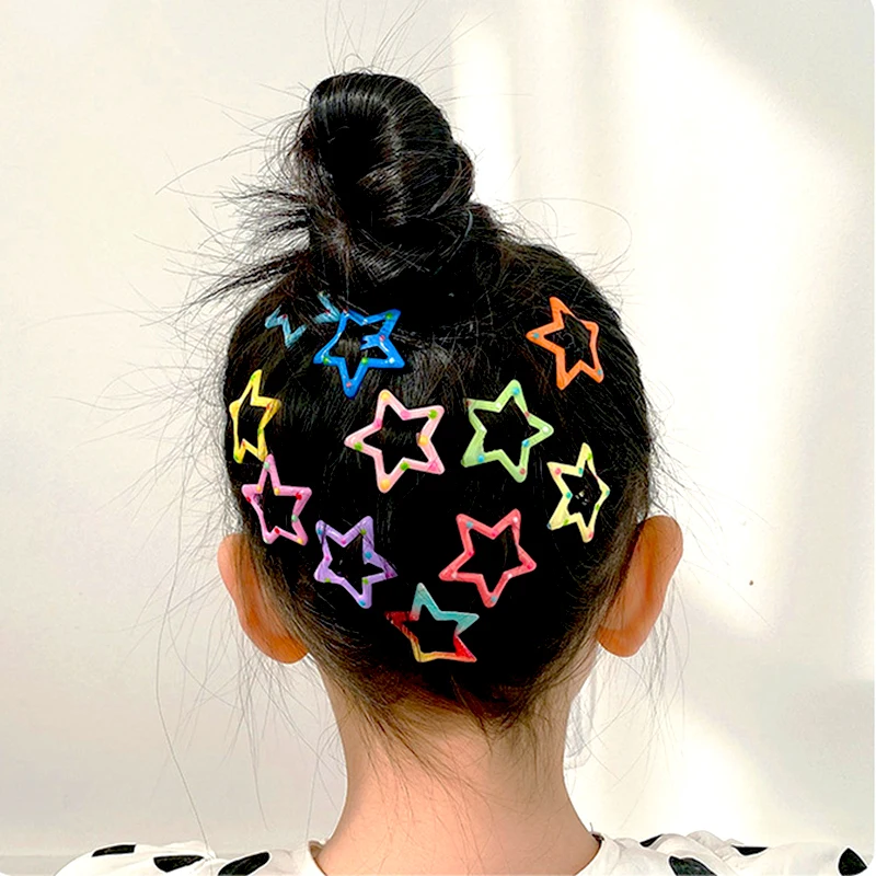 10Pcs/Set Colorful Cute Star BB Hair clips For Girls Star Barrettes Women Simple Metal Snap Clip Headdress Hair Y2K Accessories