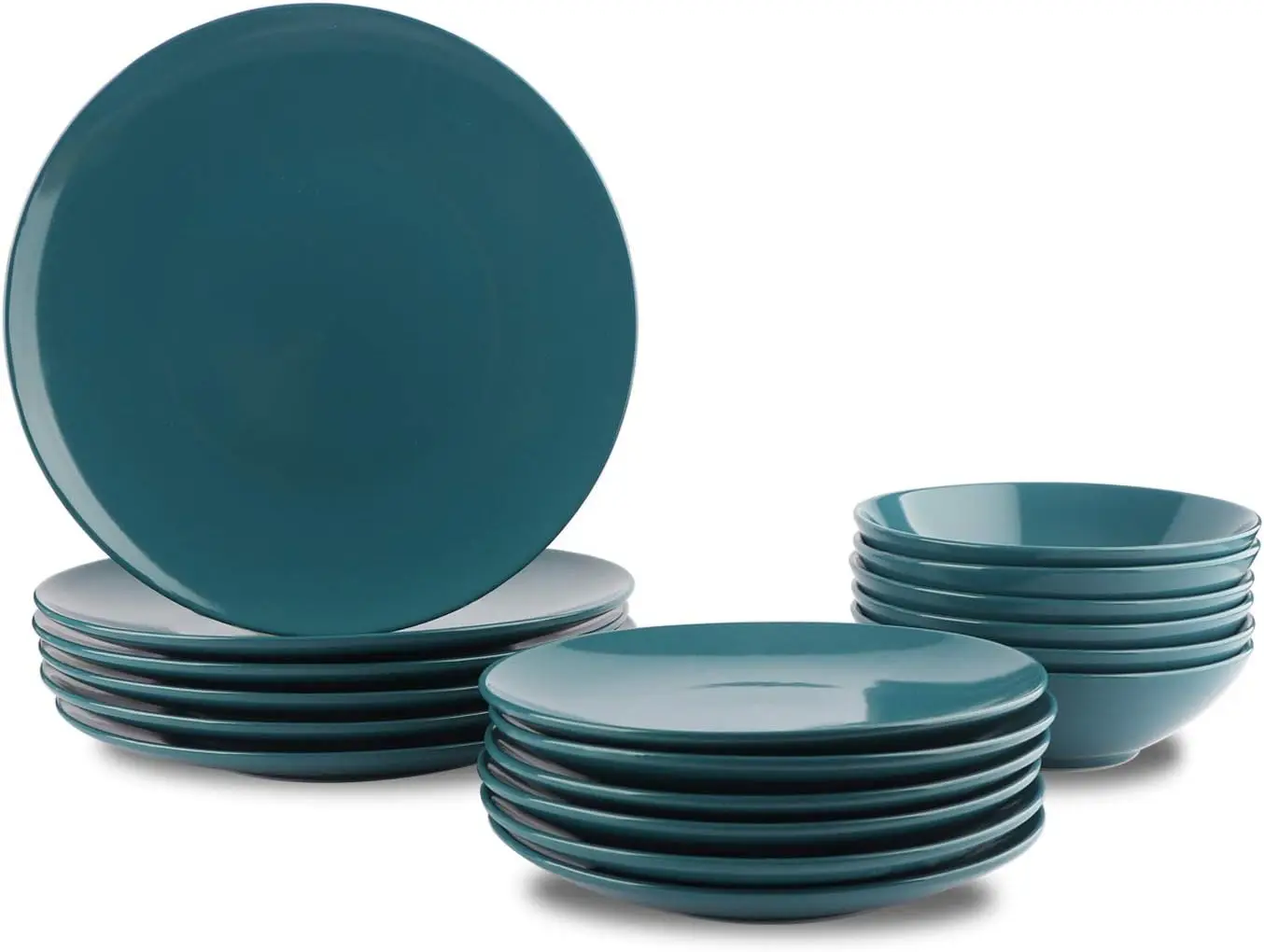 

18-Piece Stoneware Dinnerware Set - Deep Teal, Service for 6,Dishwasher Safe