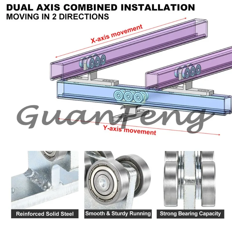 Industrial Bearing Pulley T-shaped Six-wheel Hoisting Pulley Rail Slide 1-5/8 Inch Channel Steel