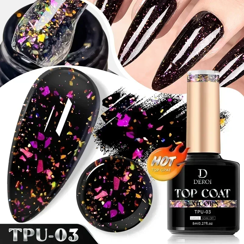 CNails Top Coat Flash Geen Veeg Top Coat Glitter Sliver Leaf Glanzende Topcoat Aurora Vernis Losweken Flake UV Gel Polish Nail Art