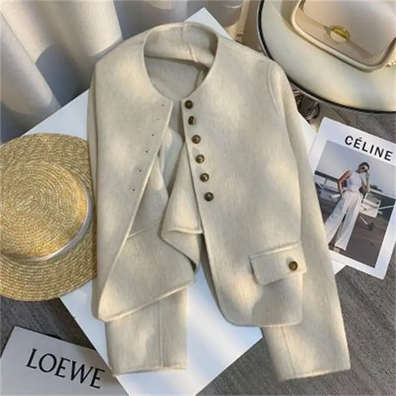 Women's Spring Autumn New Fashion Ins Coffee Color Women's Short Woolen Coat Simple Jackets