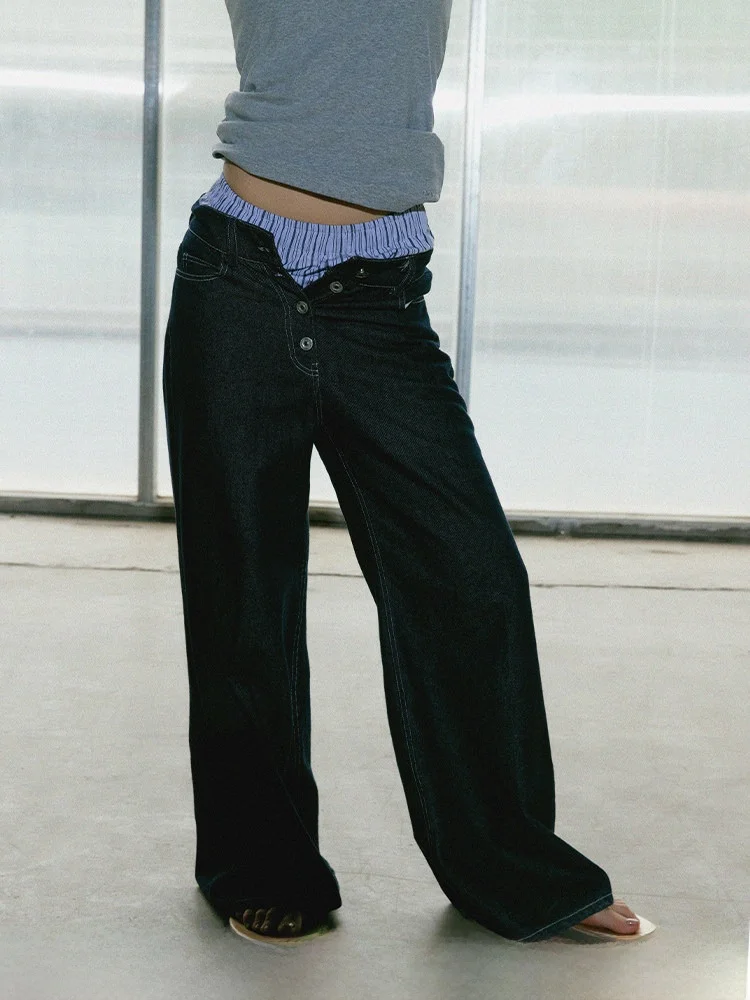 

Американские ретро-джинсы с низкой посадкой, широкими штанинами, свободного кроя, в пол, из денима, для молодых женщин, прямого силуэта, из хлопка со стрейчем