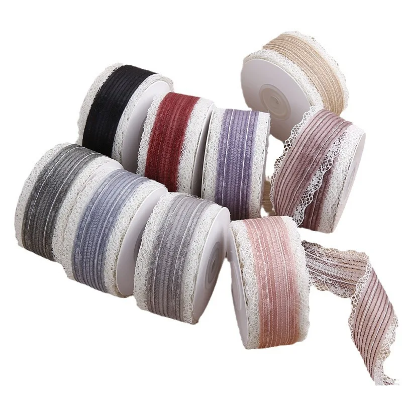 20 Yards 25MM Stripe Lace Snow Yarn Bows Ribbon Hair DIY Handmade Material Crafts Gift Wrapping Garment Sewing Accessories