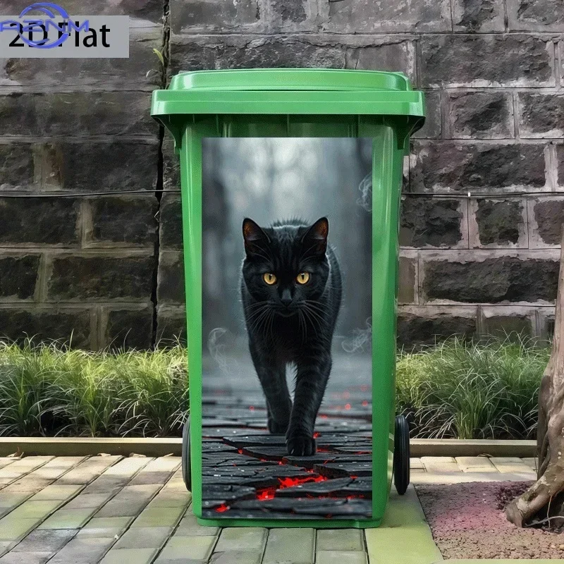 2D 1PCTrash Can Sticker  X  Cm Stepping Black Cat Row Theme Design Wall Sticker Self-Adhesive Wallpaper Kitchen Trash Can Deco