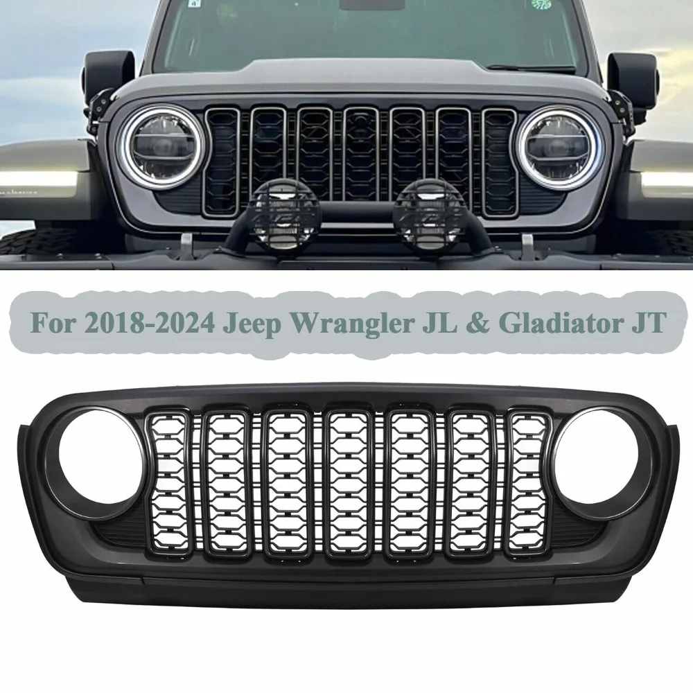 2018-2024 Front Grille Black Mesh Grille Fit for Jeep Wrangler JL / Gladiator JT NEW
