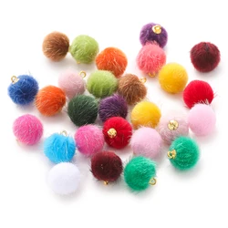 10pcs Plush Fur Covered Ball Beads Charms DIY Pompom Beads Pendant for Necklace Earring Bracelet Jewelry Making Supplies Finding