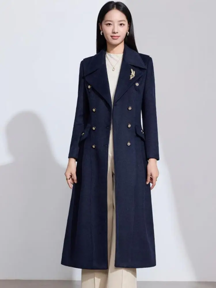 

Korean Vintage High-end Solid Elegant Long Sleeved Woolen Coat Autumn Winter Women Temperament Festival Big Size Overcoat Casual
