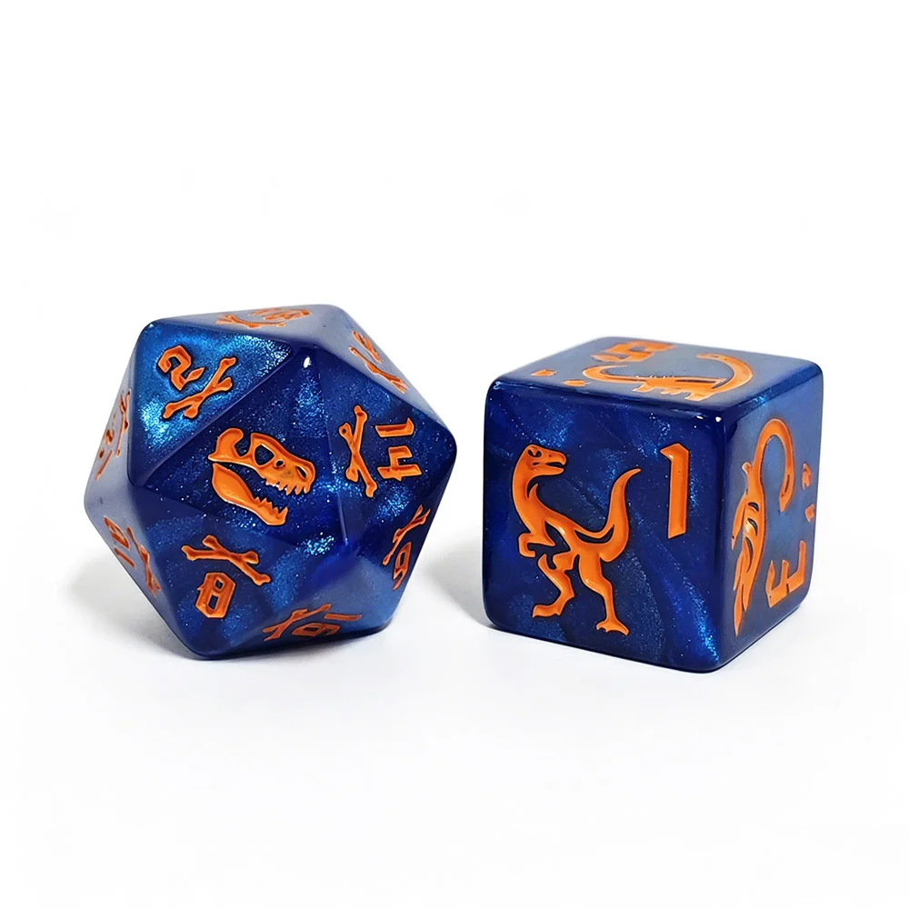 7-teiliges Jurassic Ocean Blue Dinosaur Graviertes Würfelset, Polyedrische Acryl-DND-Würfel für TTRPG RPG Brettspiele & Rollenspiele – Detail 7