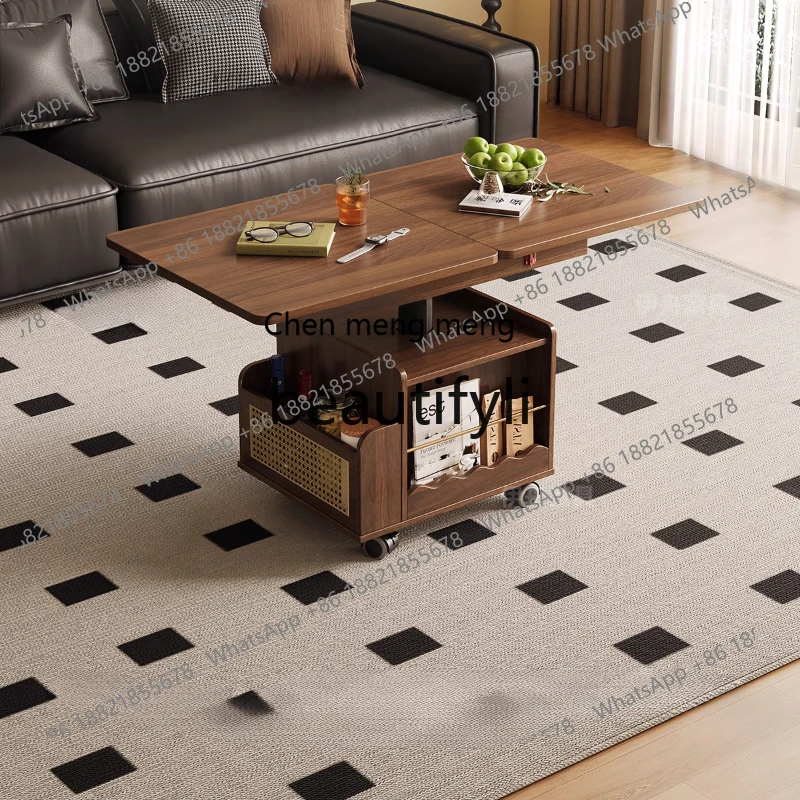 

Medieval style movable side table can be lifted and lowered, rotating and folding small table, shelf, sofa side cabinet H